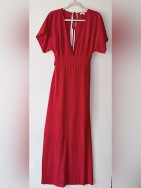 Wayf Red V-Neck Maxi Dress